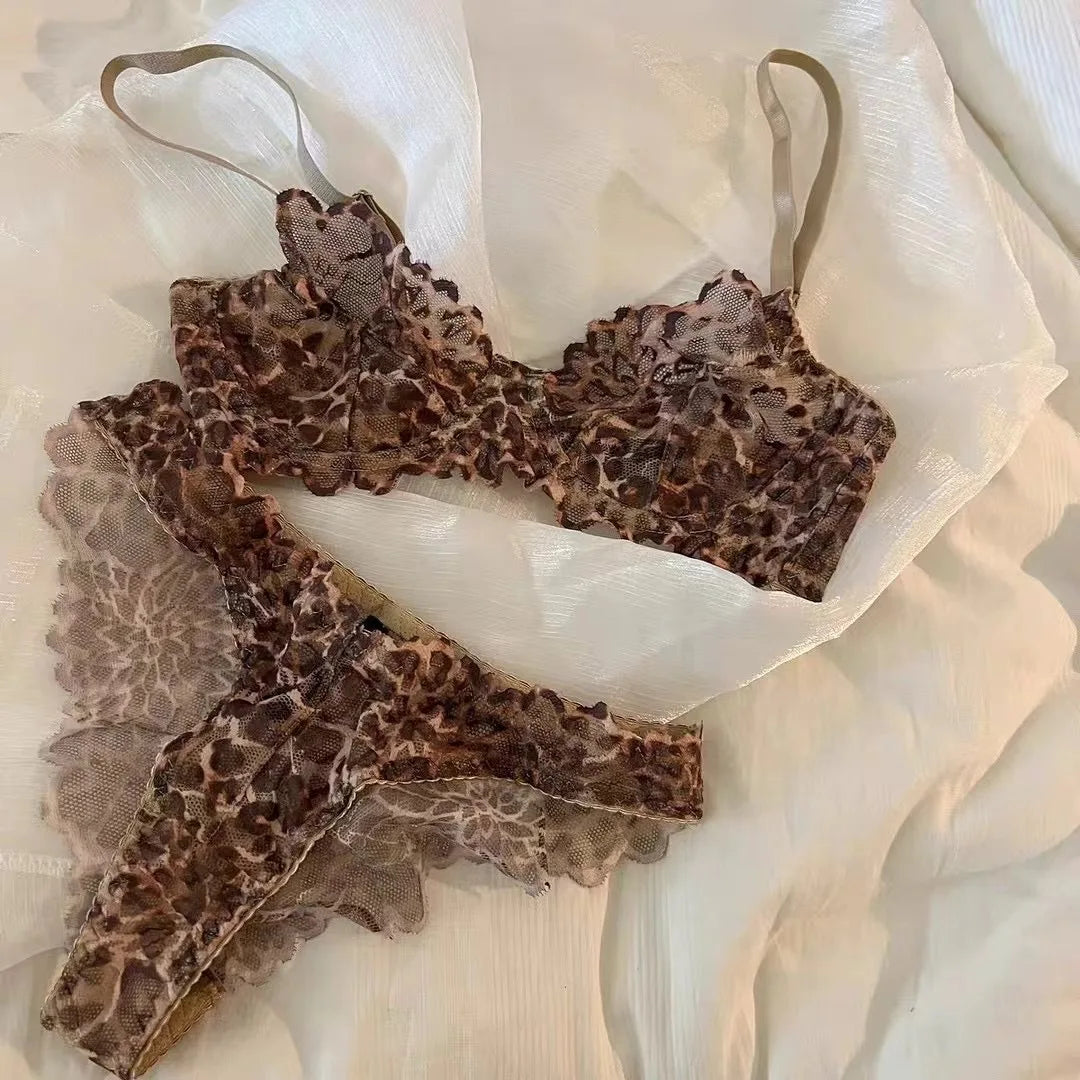 Sexy Leopard See Through Bra Set